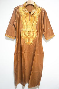 African Gold Embroidery Bazin Dress