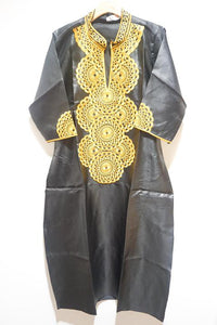 African Gold Embroidery Bazin Dress