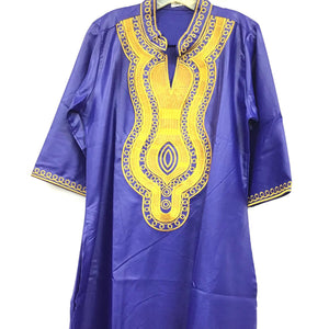 African Gold Embroidery Bazin Dress