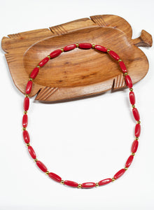 African Necklace Coral & Gold Beads