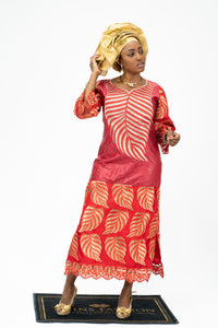 African Gold Leaves Embroidery Dress