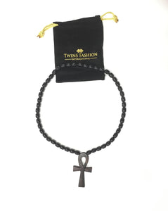 Ebony Wood Ankh Necklace S05