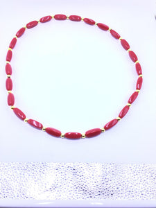 African Necklace Coral & Gold Beads