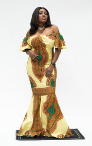 Ankara Mermaid Tan Dashiki Dress