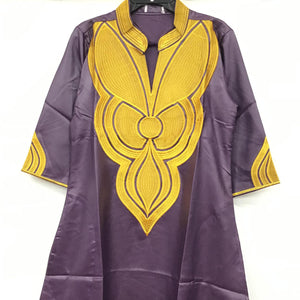 African Gold Embroidery Bazin Dress