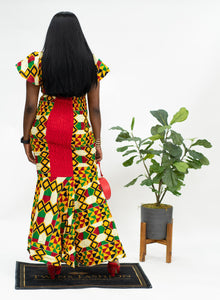 Ankara Kente Print Mermaid Dress Red Mid-Stripe