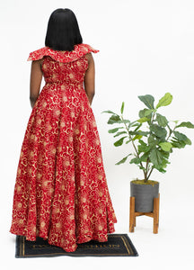 Floral Ankara Long Dress Creme & Red