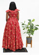 Floral Ankara Long Dress Creme & Red